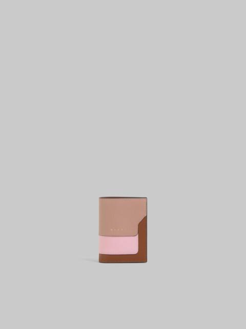 Marni DUSTY PINK, PINK AND BROWN SAFFIANO LEATHER BI-FOLD WALLET