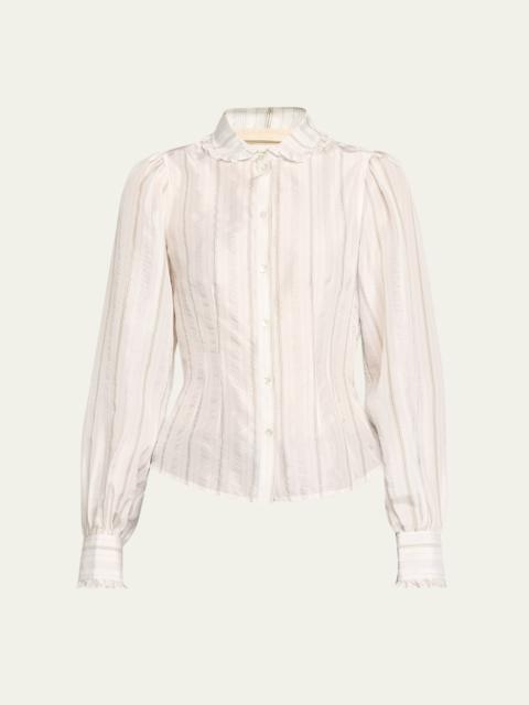 Vedra Striped Silk Button-Front Blouse