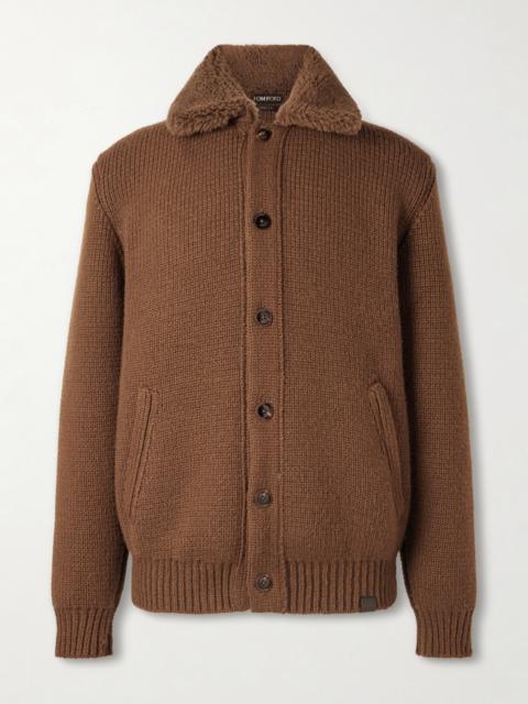 TOM FORD Bouclé-Trimmed Ribbed Cashmere Cardigan