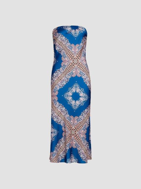 MISA Women's Thara Paisley Medallion Strapless Midi-Dress - Sapphire Tapis Satin