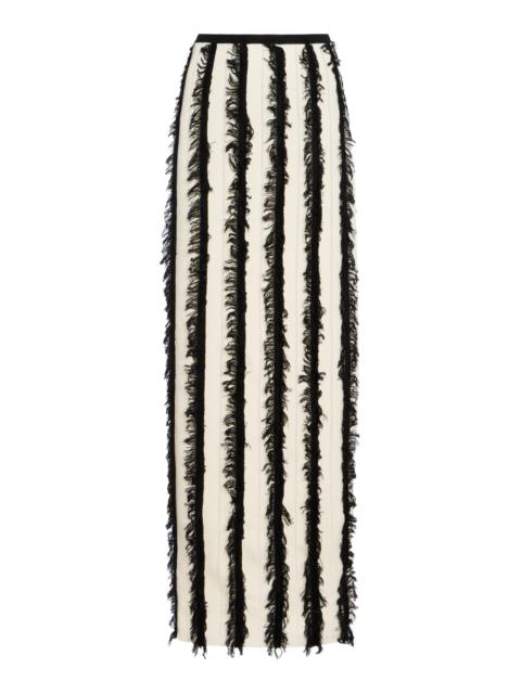 ZANKOV Evangeline Fringed Merino Wool Maxi Skirt black/white