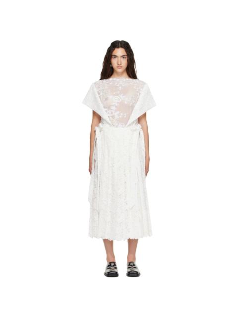 Simone Rocha White Pleated Sheer Panel Flared Maxi Dress