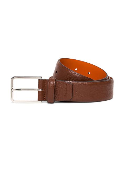 Santoni Men's Adjustable Grained Leather Belt - Tan