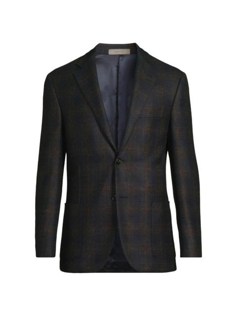 CORNELIANI Men's Windowpane Wool Single-Breasted Blazer - Navy Brown