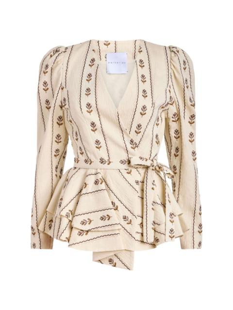 markarian Vega floral-stripe wrap top