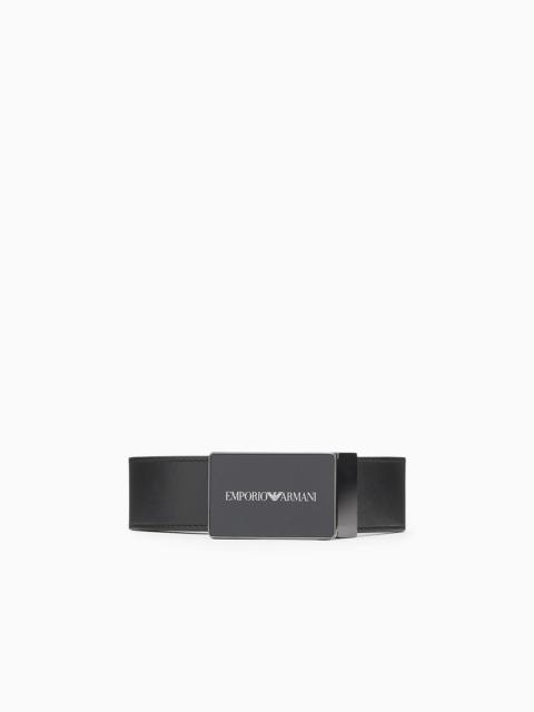 EMPORIO ARMANI LEATHER BELT WITH LOGO BUCKLE