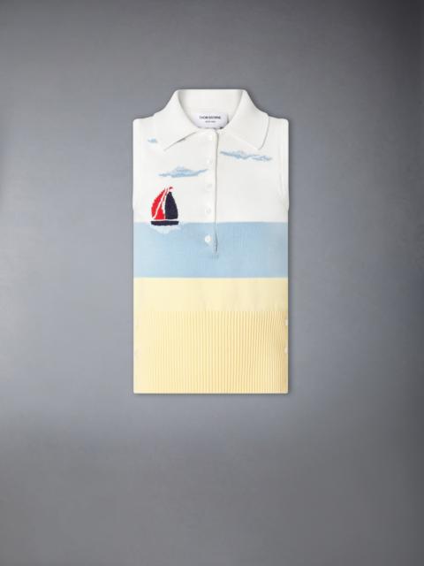 Thom Browne NANTUCKET SCENIC EMBROIDERY JERSEY SLEEVELESS POLO
