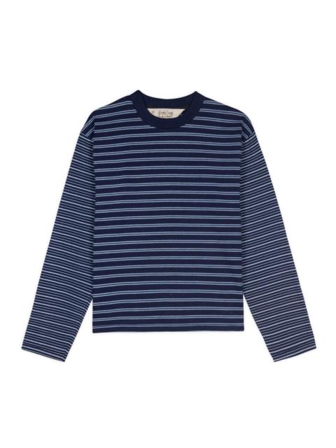 BRAIN DEAD Multi Stripe Long Sleeve Mockneck T-shirt - Indigo