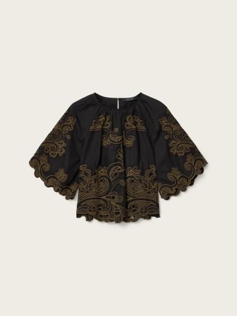 ALLSAINTS MIRIAM EMBROIDERED SHORT SLEEVE TOP