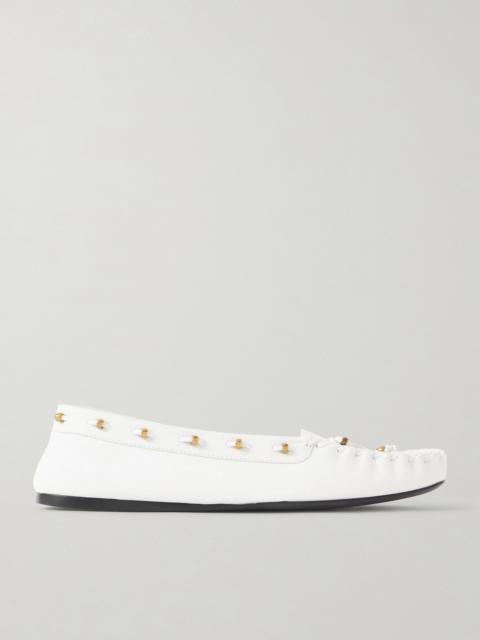 KHAITE Milly Embellished Whipstitched Textured-leather Loafers