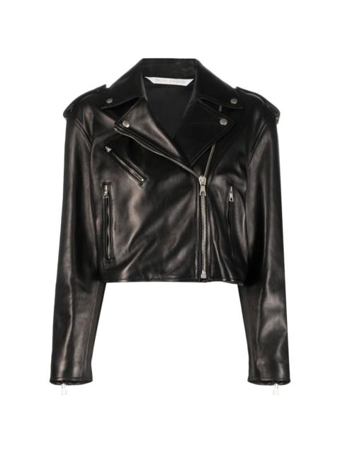 zip-up leather jacket