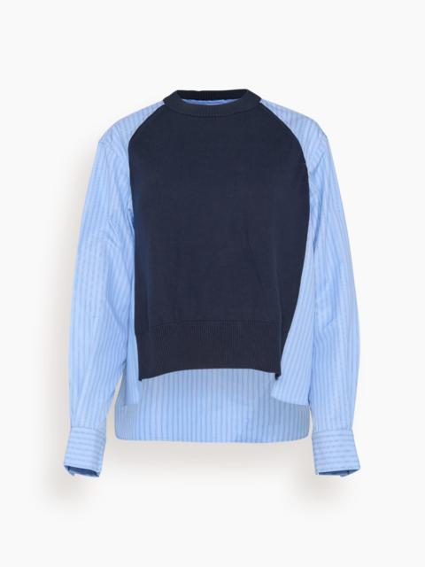 sacai Poplin x Cotton Knit Pullover in Navy x Light Blue Stripe