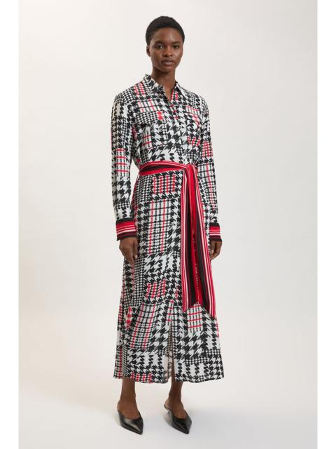 KAREN MILLEN Dogtooth Print Viscose Woven Maxi Shirt Dress