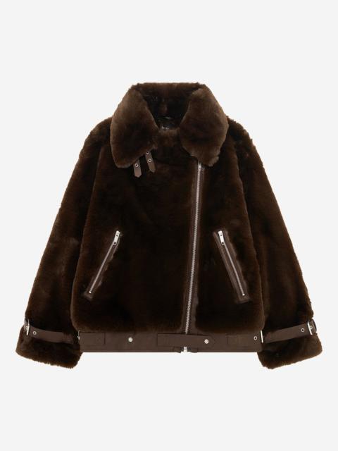 The Kooples BROWN FUR-EFFECT AVIATOR JACKET