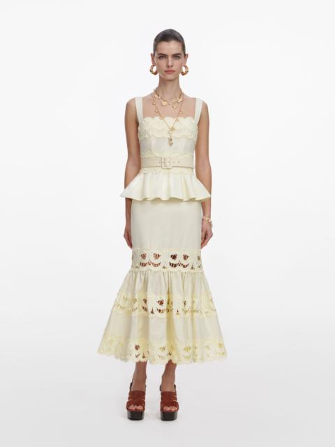 Yellow Linen Peplum Midi Dress