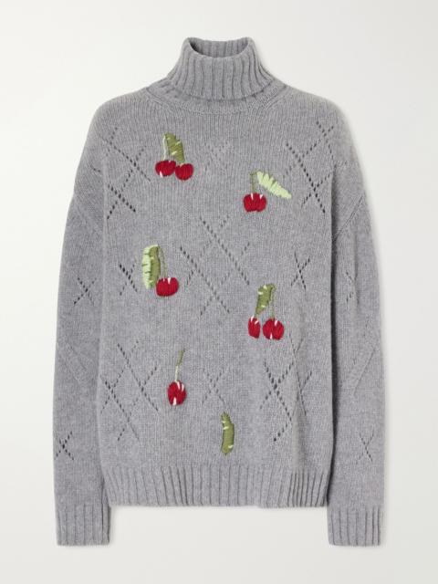 BERNADETTE Sharon embroidered pointelle-knit wool turtleneck sweater Gray