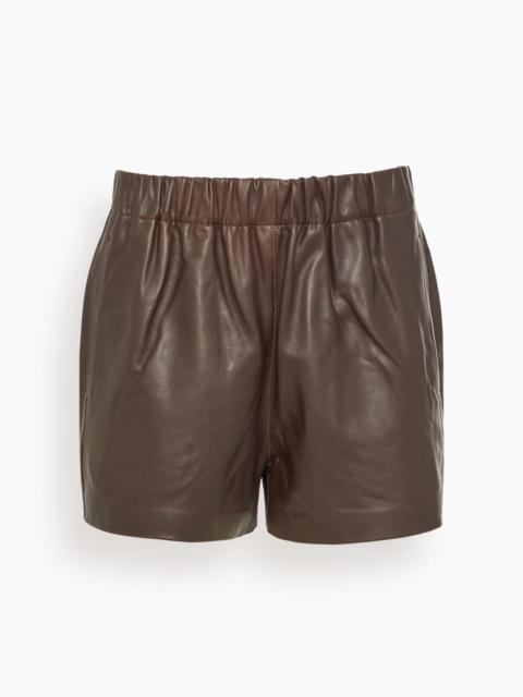 Tibi Leather Pull On Shorts in Brown