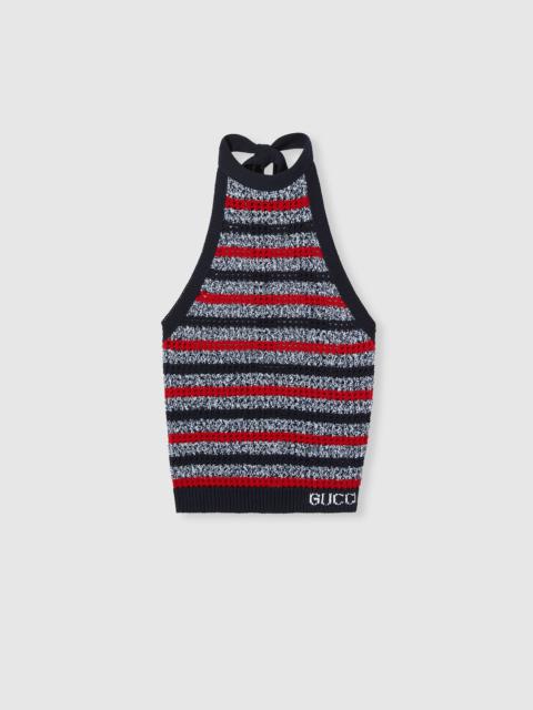 Striped fine cotton knit halterneck top