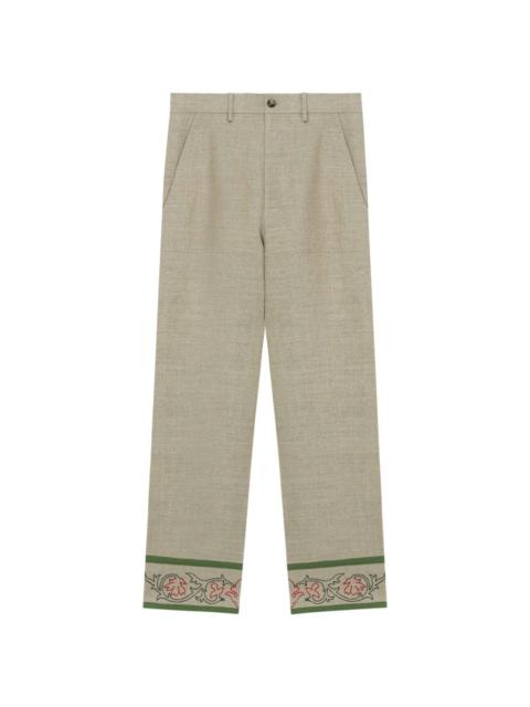 floral-embroidered linen trousers