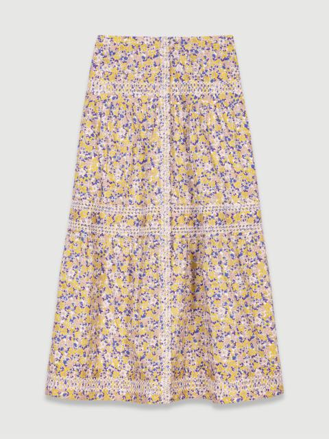 maje Long floral embroidered skirt