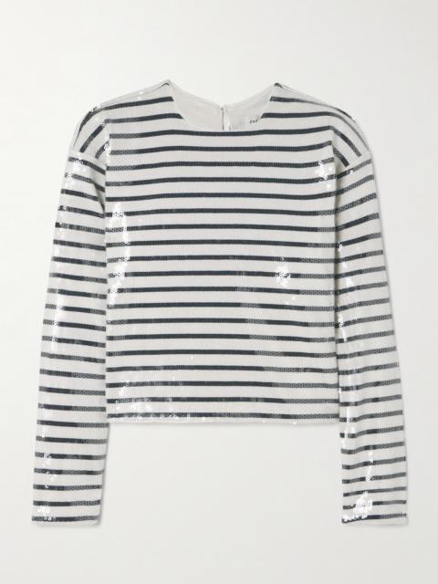 FRAME Sequined Striped Organic Cotton-jersey T-shirt