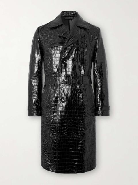 TOM FORD Double-Breasted Croc-Effect Leather Trench Coat