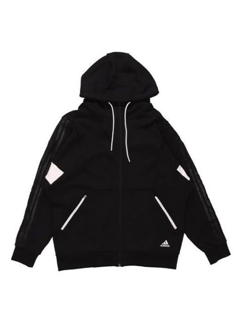 adidas St Kn Block Jkt Sports Training Knit hooded Logo Jacket Black H40195