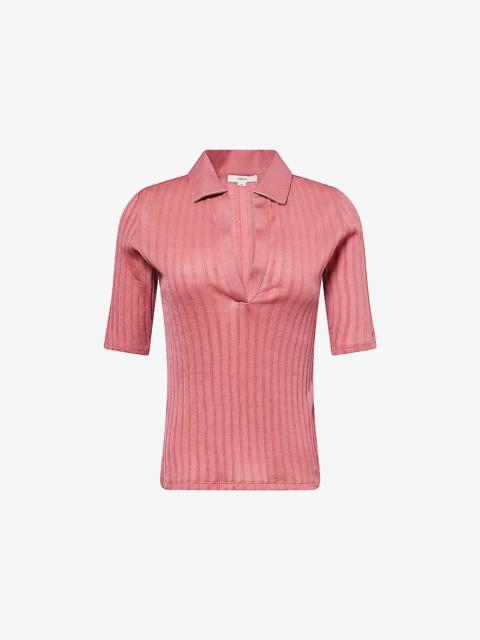 Ribbed V-Neck Cotton Polo Shirt