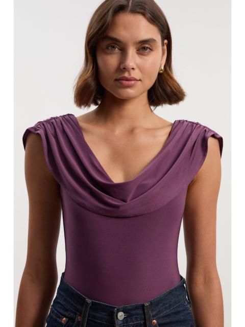 KAREN MILLEN Stretch Drapey Crepe Ruched Plunge Neck Sleeveless Bodysuit