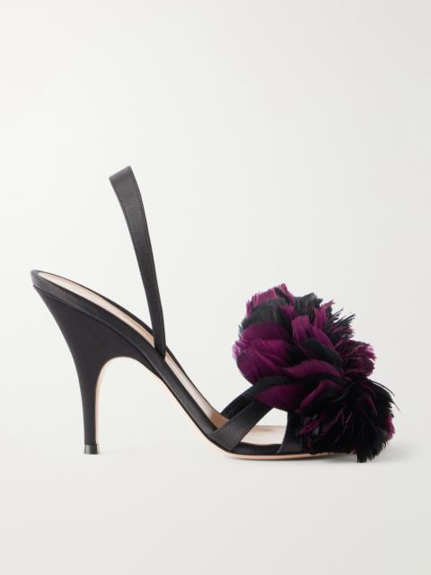 Gianvito Rossi 95 Feather-embellished Satin Sandals