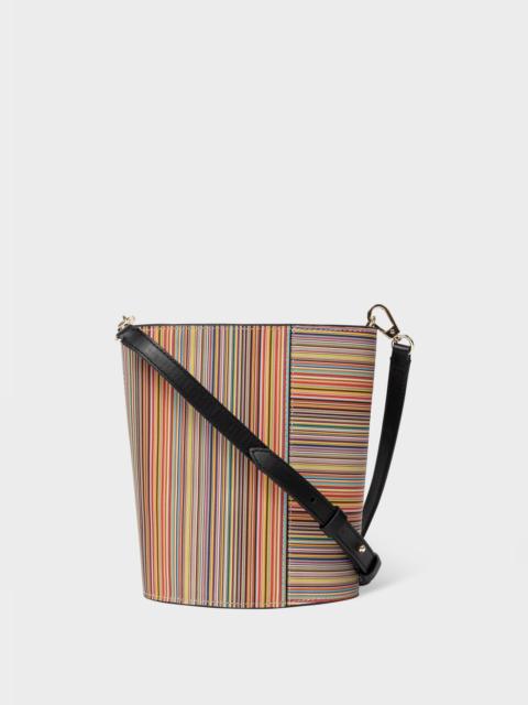 Leather 'Signature Stripe' Bucket Bag