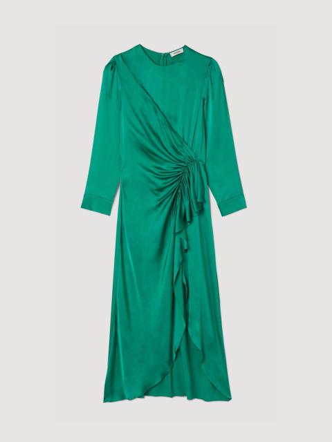 Sandro RUFFLED SATIN-EFFECT DRESS