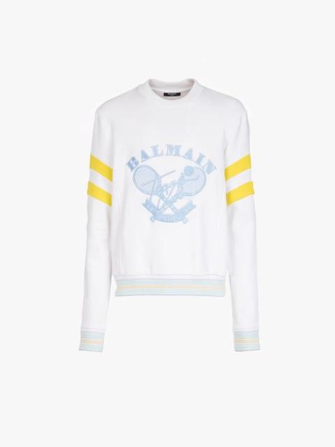 Balmain White eco-designed cotton sweatshirt with embroidered pale blue Balmain logo