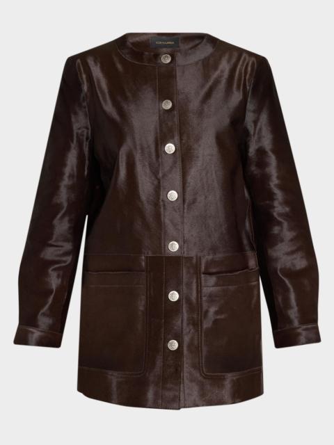 KOBI HALPERIN Lisa Leather &amp; Calf Hair Button-Front Coat