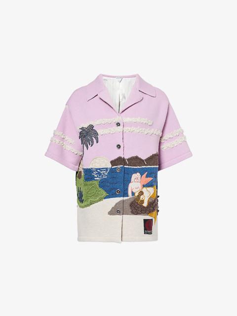 Bottega Veneta Graphic-intarsia camp-collar wool shirt