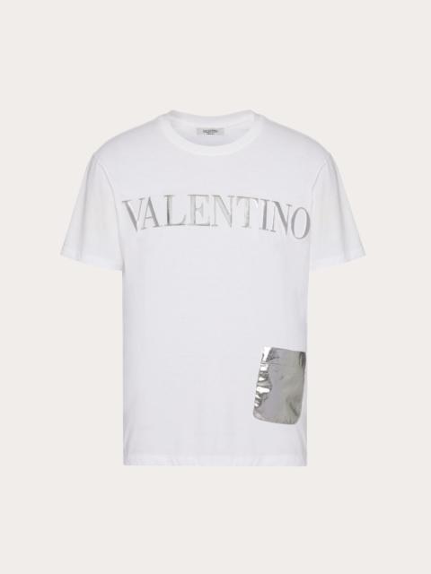 T-SHIRT WITH METALLIC SILVER POCKET AND VALENTINO EMBOSSED