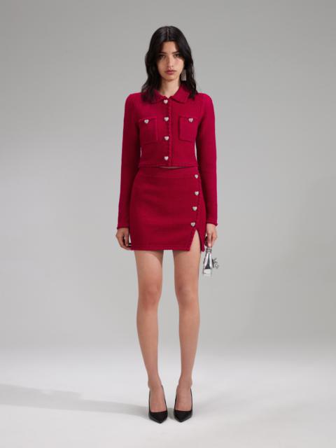 self-portrait Red Melange Knit Button Mini Skirt
