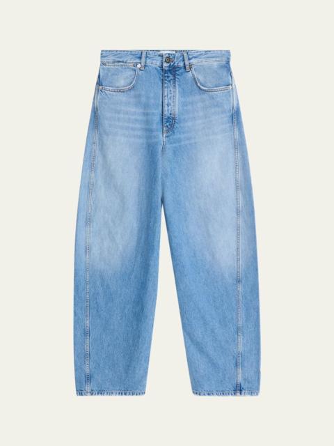 Men's Stone-Washed Barrel-Leg Jeans
