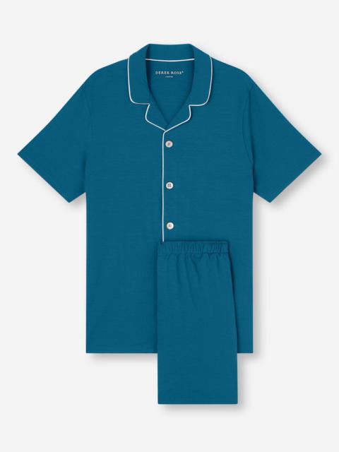 Derek Rose Men's Short Pajamas Basel Micro Modal Stretch Poseidon Blue