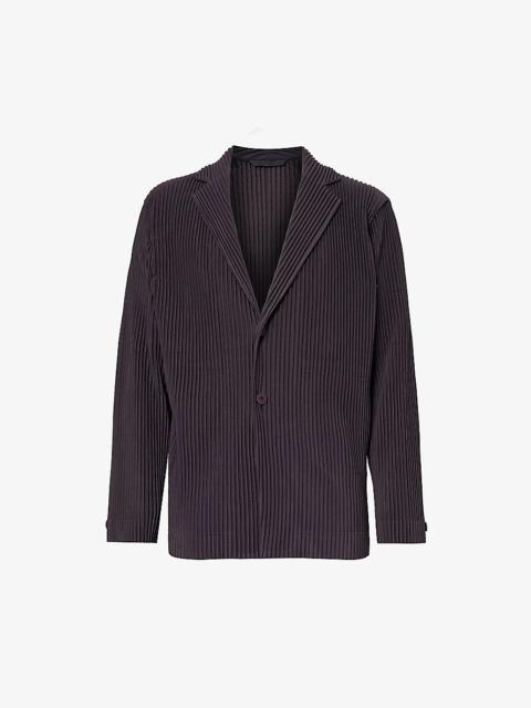 Pleated notched-lapel regular-fit knitted blazer