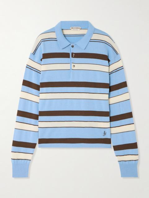 JW Anderson Embroidered Striped Cotton And Wool-blend Polo Shirt