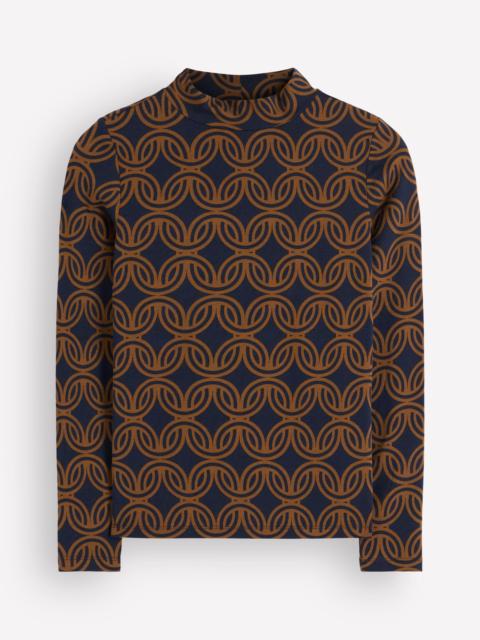 BODEN High Neck Jersey Top-French Navy, Geo Parade Mono