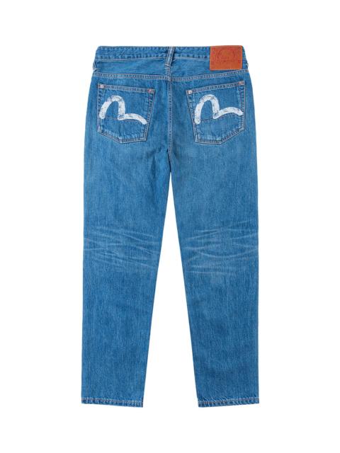 EVISU Light-washed Seagull Print Taper Fit Jeans #2017
