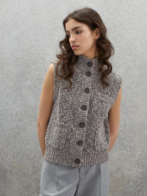 Brunello Cucinelli Soft virgin wool and cashmere waffle stitch sleeveless cardigan with dazzling detail