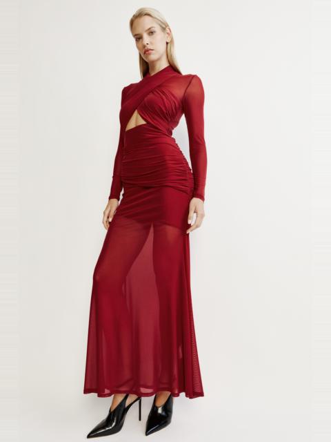 BARDOT Veria Wrap Mesh Maxi Dress In Burgundy