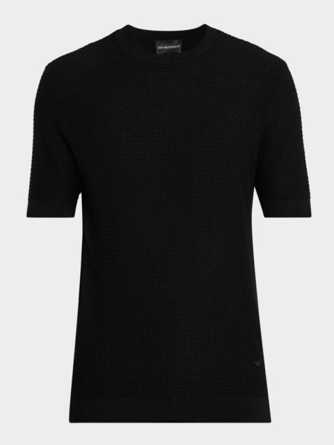 EMPORIO ARMANI Men's Texture-Knit Stretch Short-Sleeve Sweater