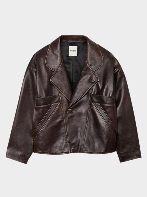 Sandro Clem Wrap Distressed Lambskin Leather Jacket