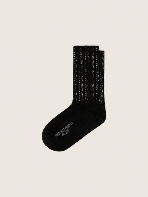 Golden Goose Black socks with distressed details and rhinestones