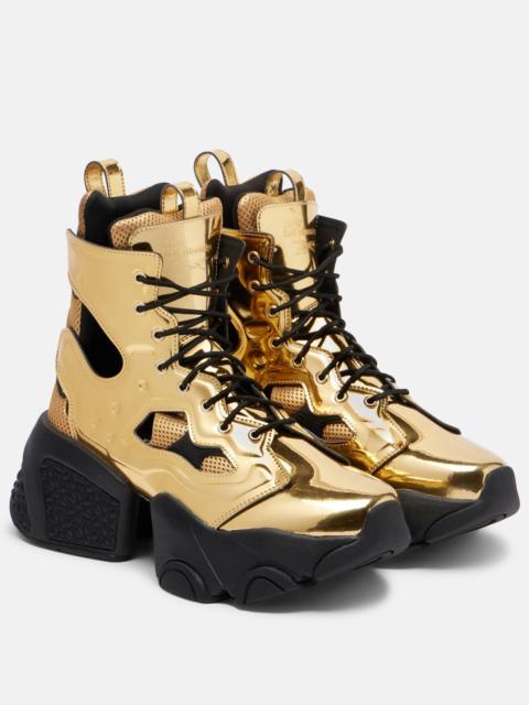 Noir Kei Ninomiya Metallic-effect cutout lace-up platform boots