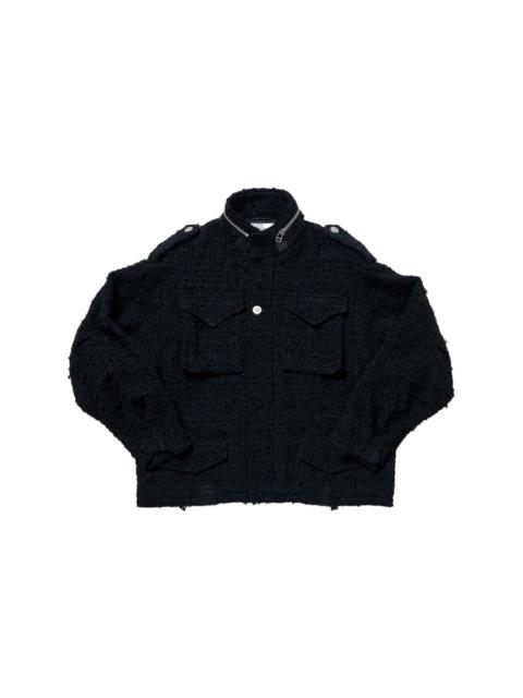 raw-cut tweed military jacket
